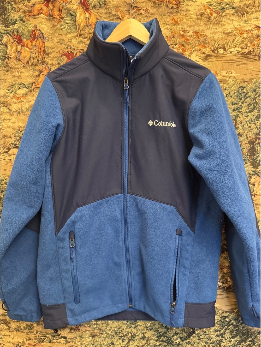 Columbia blue and navy full zip fleece jacket
